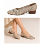 Pantofi dama bej perforati din piele naturala cu toc mic Avelisse CLP03BEJ